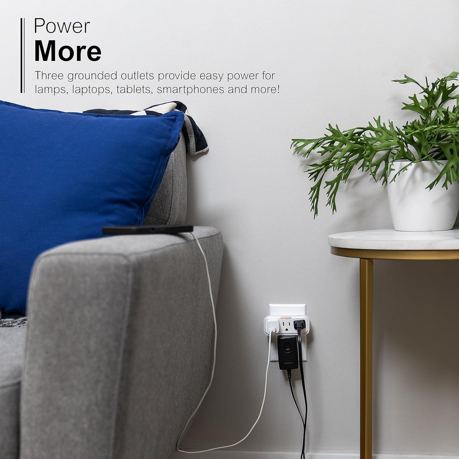 imageGE 3Outlet Extender Wall Tap with Guide Light Grounded Adapter 3Prong Cruise Essentials Indoor Rated Use for Home Office School Dorm UL Listed White 144941 Pack