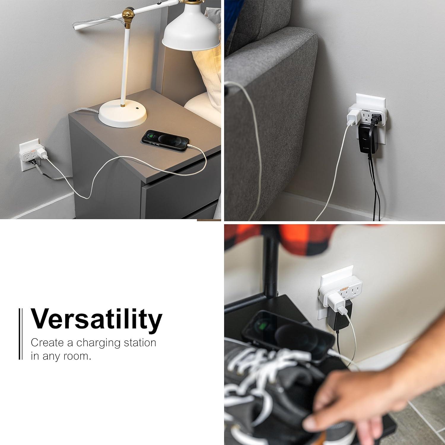 imageGE 3Outlet Extender Wall Tap with Guide Light Grounded Adapter 3Prong Cruise Essentials Indoor Rated Use for Home Office School Dorm UL Listed White 144941 Pack