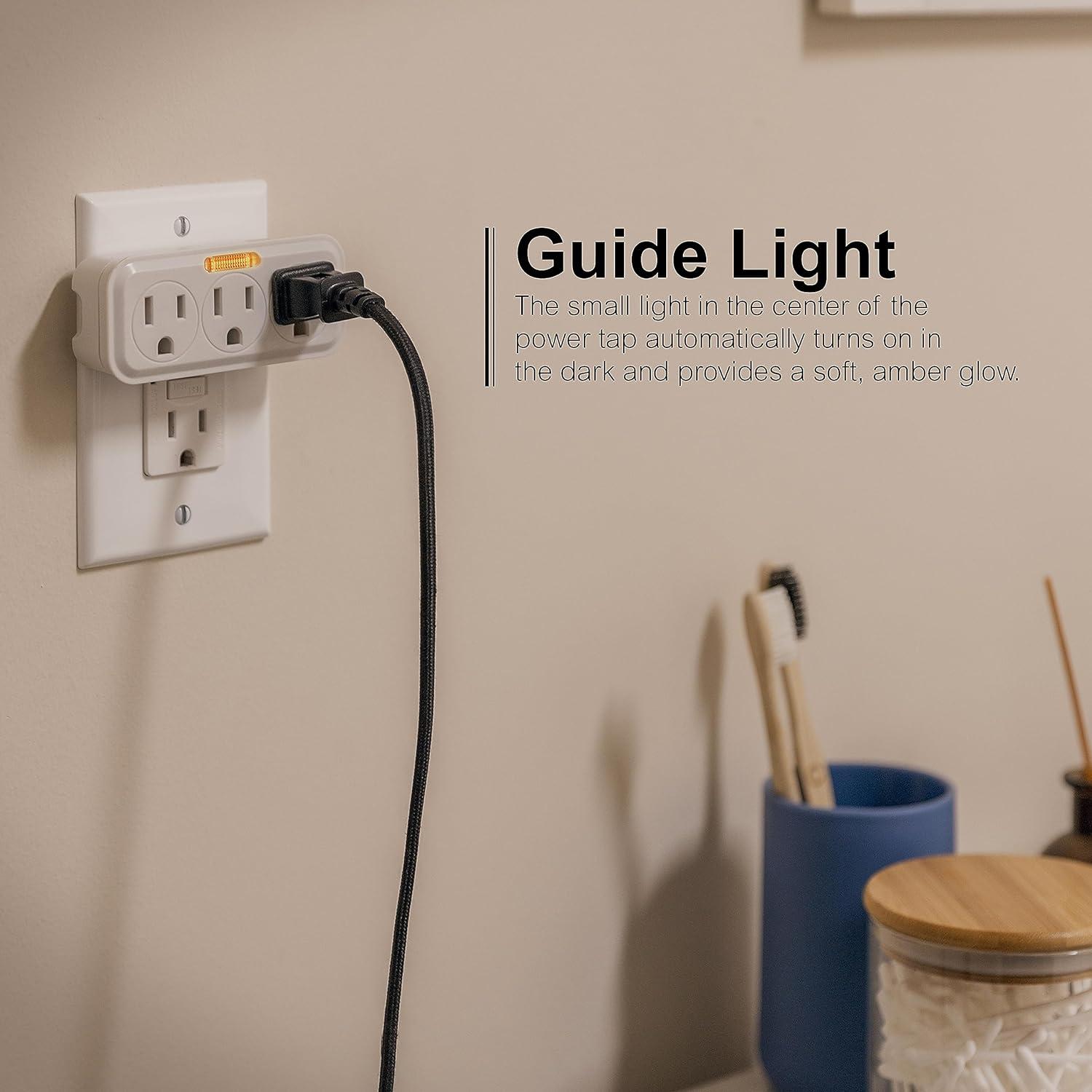imageGE 3Outlet Extender Wall Tap with Guide Light Grounded Adapter 3Prong Cruise Essentials Indoor Rated Use for Home Office School Dorm UL Listed White 144941 Pack