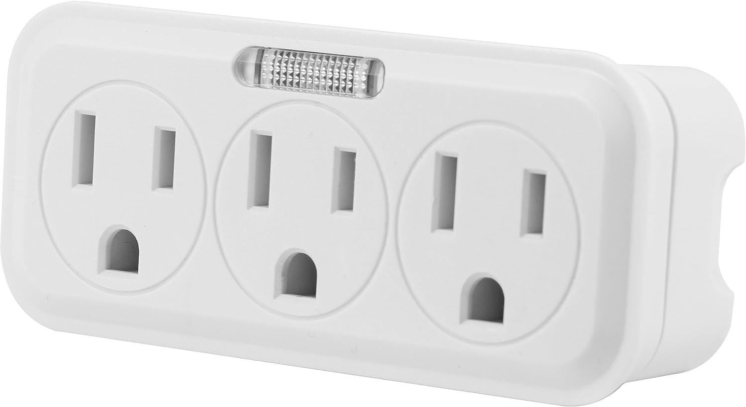imageGE 3Outlet Extender Wall Tap with Guide Light Grounded Adapter 3Prong Cruise Essentials Indoor Rated Use for Home Office School Dorm UL Listed White 144941 Pack