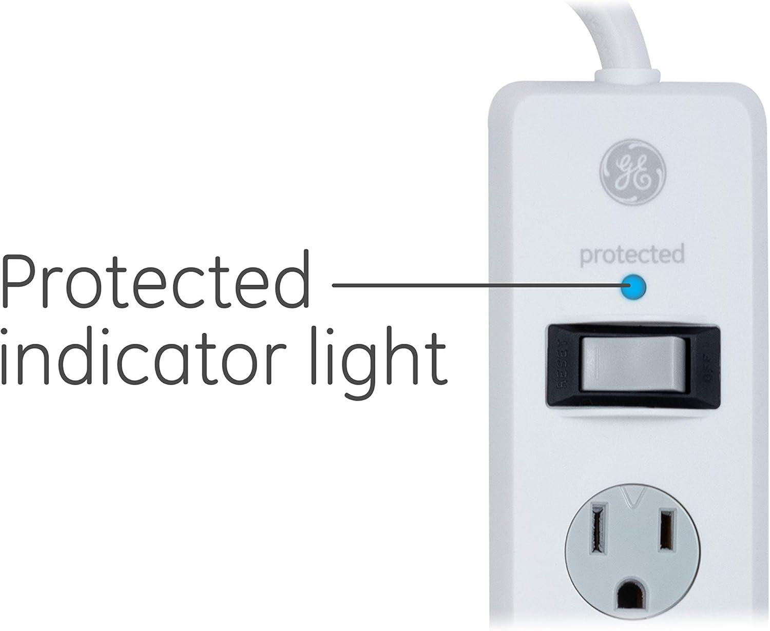 imageGE 6Outlet Surge Protector 10 Ft Extension Cord Power Strip 800 Joules Flat Plug TwisttoClose Safety Covers ETL Listed White 14092White