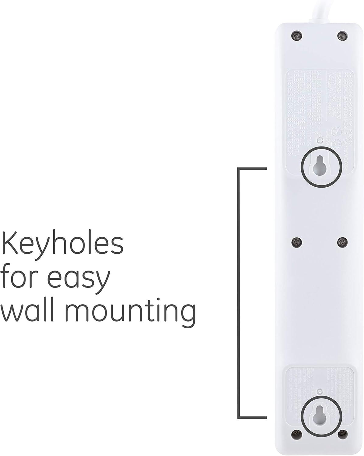 imageGE 6Outlet Surge Protector 10 Ft Extension Cord Power Strip 800 Joules Flat Plug TwisttoClose Safety Covers ETL Listed White 14092White