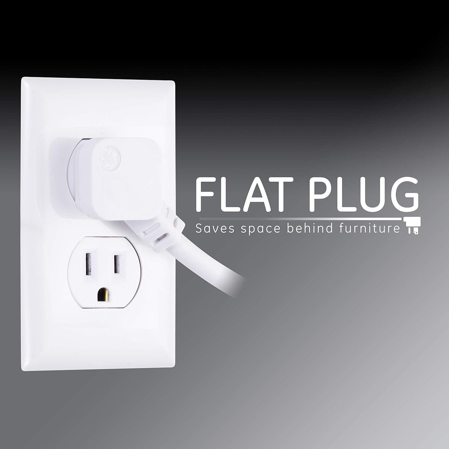 imageGE 6Outlet Surge Protector 10 Ft Extension Cord Power Strip 800 Joules Flat Plug TwisttoClose Safety Covers ETL Listed White 14092White