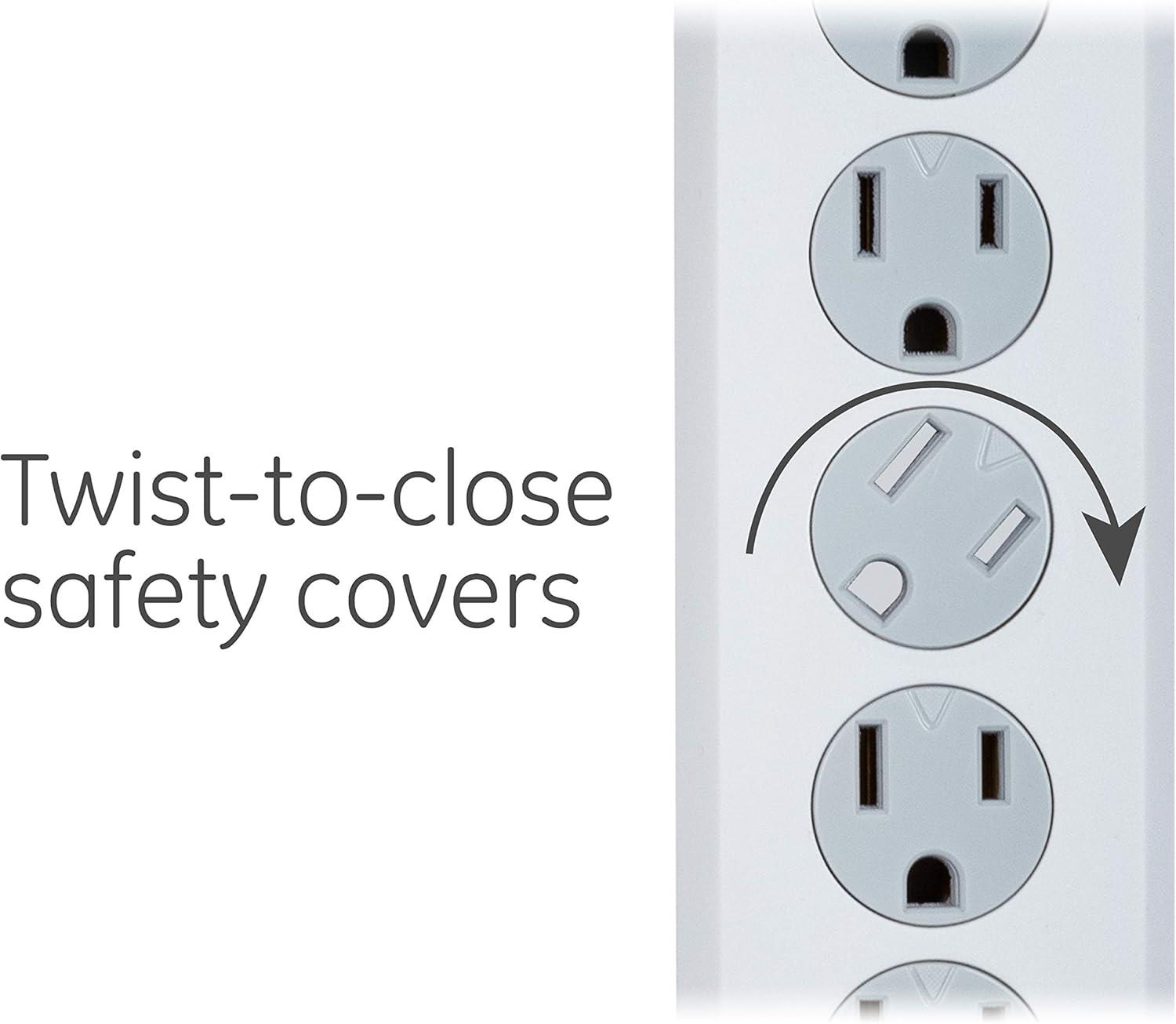 imageGE 6Outlet Surge Protector 10 Ft Extension Cord Power Strip 800 Joules Flat Plug TwisttoClose Safety Covers ETL Listed White 14092White