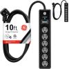 imageGE 6Outlet Surge Protector 10 Ft Extension Cord Power Strip 800 Joules Flat Plug TwisttoClose Safety Covers ETL Listed White 14092Black