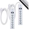 imageGE 6Outlet Surge Protector 10 Ft Extension Cord Power Strip 800 Joules Flat Plug TwisttoClose Safety Covers ETL Listed White 14092White