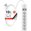 imageGE 6Outlet Surge Protector 10 Ft Extension Cord Power Strip 800 Joules Flat Plug TwisttoClose Safety Covers ETL Listed White 14092White