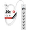 imageGE 6Outlet Surge Protector 10 Ft Extension Cord Power Strip 800 Joules Flat Plug TwisttoClose Safety Covers ETL Listed White 14092White