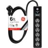 imageGE 6Outlet Surge Protector 10 Ft Extension Cord Power Strip 800 Joules Flat Plug TwisttoClose Safety Covers ETL Listed White 14092Black