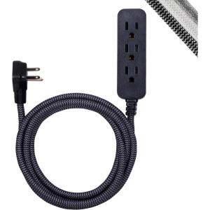 imageGE 3Outlet Power Strip Extension Cord with Multiple Outlets 8 Ft Braided Short Cord Extension Cord Grounded Flat Plug ETL Listed White 41282