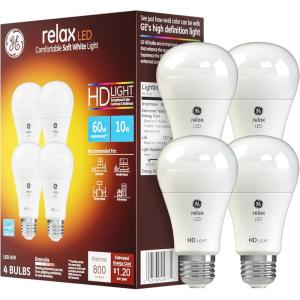 imageGE Relax LED Light Bulbs 60 Watt Soft White A19 4 Pack