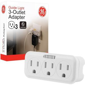 imageGE 3Outlet Extender Wall Tap with Guide Light Grounded Adapter 3Prong Cruise Essentials Indoor Rated Use for Home Office School Dorm UL Listed White 144941 Pack