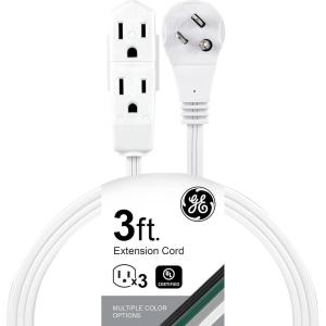 imageGE 3Outlet Flat Extension Cord 8 Ft Grounded Extension Cord with Multiple Outlets 3 Prong Outlet Extender Flat Plug Indoor Power Strip 16 Gauge UL Listed White 50251White