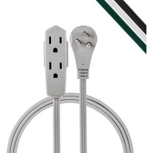 imageGE 3Outlet Flat Extension Cord 8 Ft Grounded Extension Cord with Multiple Outlets 3 Prong Outlet Extender Flat Plug Indoor Power Strip 16 Gauge UL Listed White 50251Gray