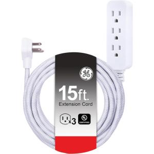 imageGE 3Outlet Power Strip Extension Cord with Multiple Outlets 6 Inch Braided Short Cord Extension Cord Grounded Flat Plug Extension Cord ETL Listed White 4519015 Ft