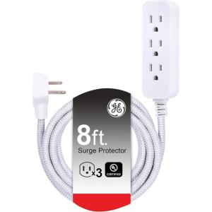 imageGE 3Outlet Power Strip Extension Cord with Multiple Outlets 6 Inch Braided Short Cord Extension Cord Grounded Flat Plug Extension Cord ETL Listed White 451908 Ft