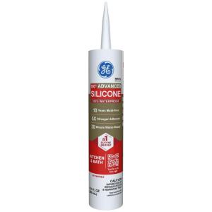 imageGE Advanced Silicone Caulk for Kitchen ampamp Bathroom White 10 fl oz Cartridge 1 Pack  100 Waterproof Silicone Sealant 5X Stronger Adhesion Shrink ampamp Crack ProofWhite