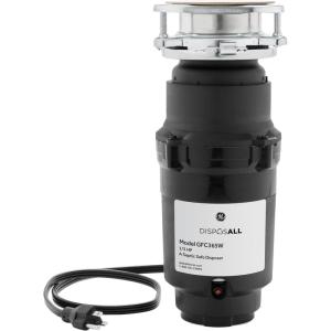 imageGE Continuous Feed Garbage Disposal 13 Horsepower Good for Grinding Fruit Peels Cooked Pasta ampamp Cereal Easy Install Kit Included NonCorded Recommended for 12 Person HomesGFC365W 13 HP Corded Universal 3 Bolt