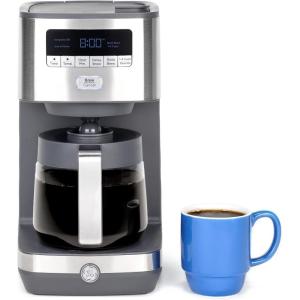 imageGE Drip Coffee Maker With Timer  12Cup Glass Carafe Coffee Pot With Adjustable Keep Warm Plate  Wide Shower Head for Maximum Flavor  Kitchen Essentials  Stainless SteelNew Glass Carafe