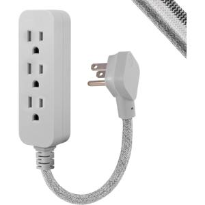 imageGE 3Outlet Power Strip Surge Protector 15 Ft Braided Long Cord Extension Cord Surge Protector Power Strip Flat Plug Extension Cord 250 Joules UL Listed Black 44237Gray