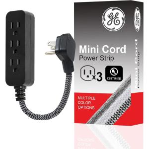 imageGE 3Outlet Power Strip Surge Protector 15 Ft Braided Long Cord Extension Cord Surge Protector Power Strip Flat Plug Extension Cord 250 Joules UL Listed Black 44237Black