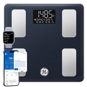 imageGE Smart Scale for Body Fat BMI Muscle Mass Digital Bathroom Weight Scales Bluetooth Electronic Body Composition Monitor for People with App Large Display Accurate 400lb WeighingBlack