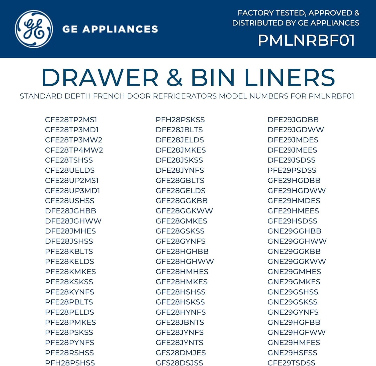 imageGE Appliances Refrigerator Drawer ampamp Bin Liners with Microban for Counter Depth Refrigerators  Durable EasyClean AntiMicrobial ProtectionStandard Depth Models