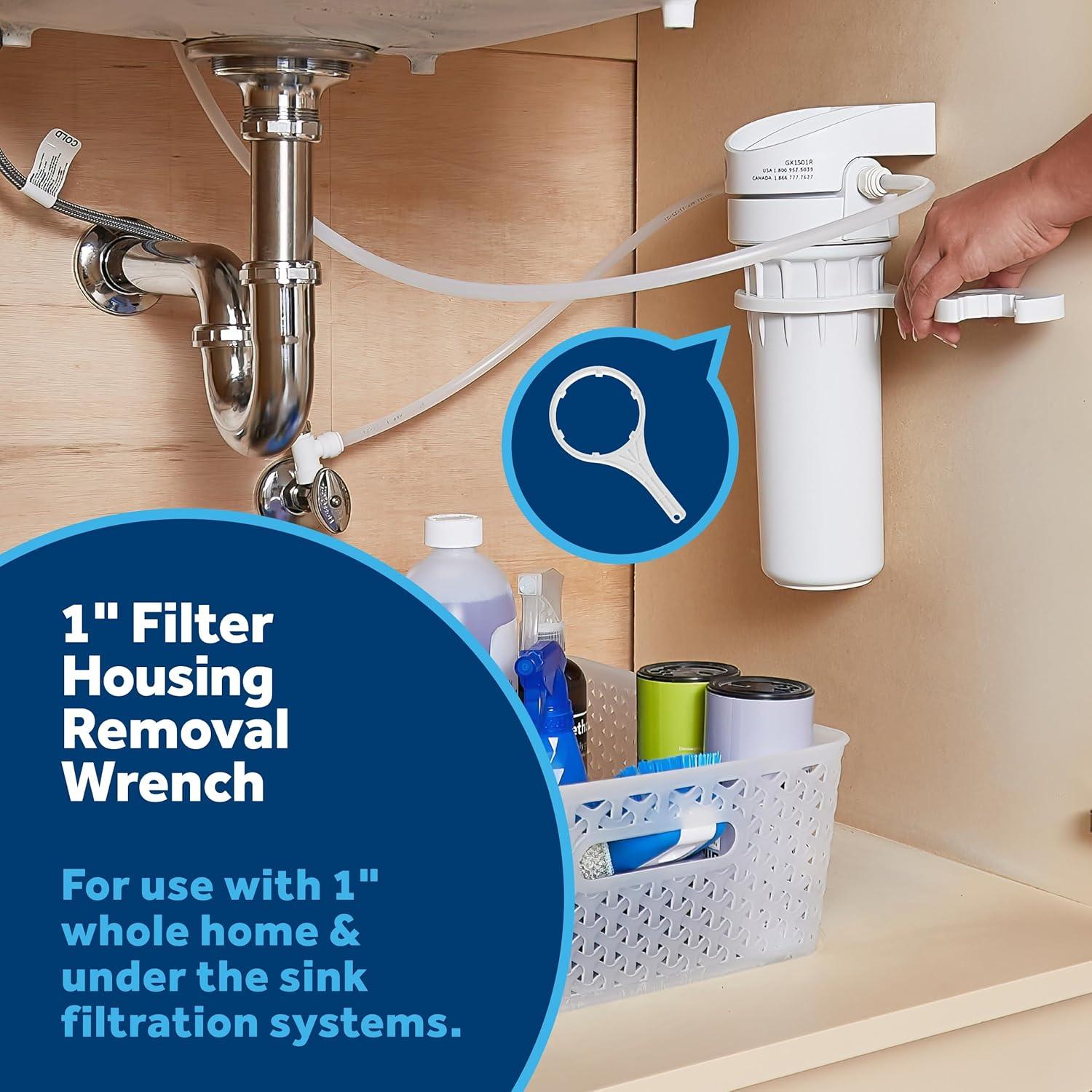imageGE Plastic Water Filter Wrench  Allows for Easy Removal of AtHome Water Filtration System  Use for 1quot Water Filter Systems  White  HHWRNCH Only compatible with GXWH40L GXWH38S and GXWH35F