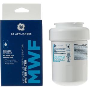 imageGE MWF Refrigerator Water Filter Genuine Replacement Filter Certified to Reduce Lead Sulfur and 50 Other Impurities Replace Every 6 Months for Best Results Pack of 2Pack of 1