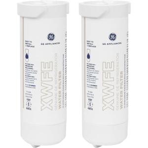 imageGE XWFE Refrigerator Water Filter Genuine Replacement Filter Certified to Reduce Lead Microplastics PFOAPFOS and 50 Other Impurities Compatible with GE Appliances Brands Pack of 2Pack of 2