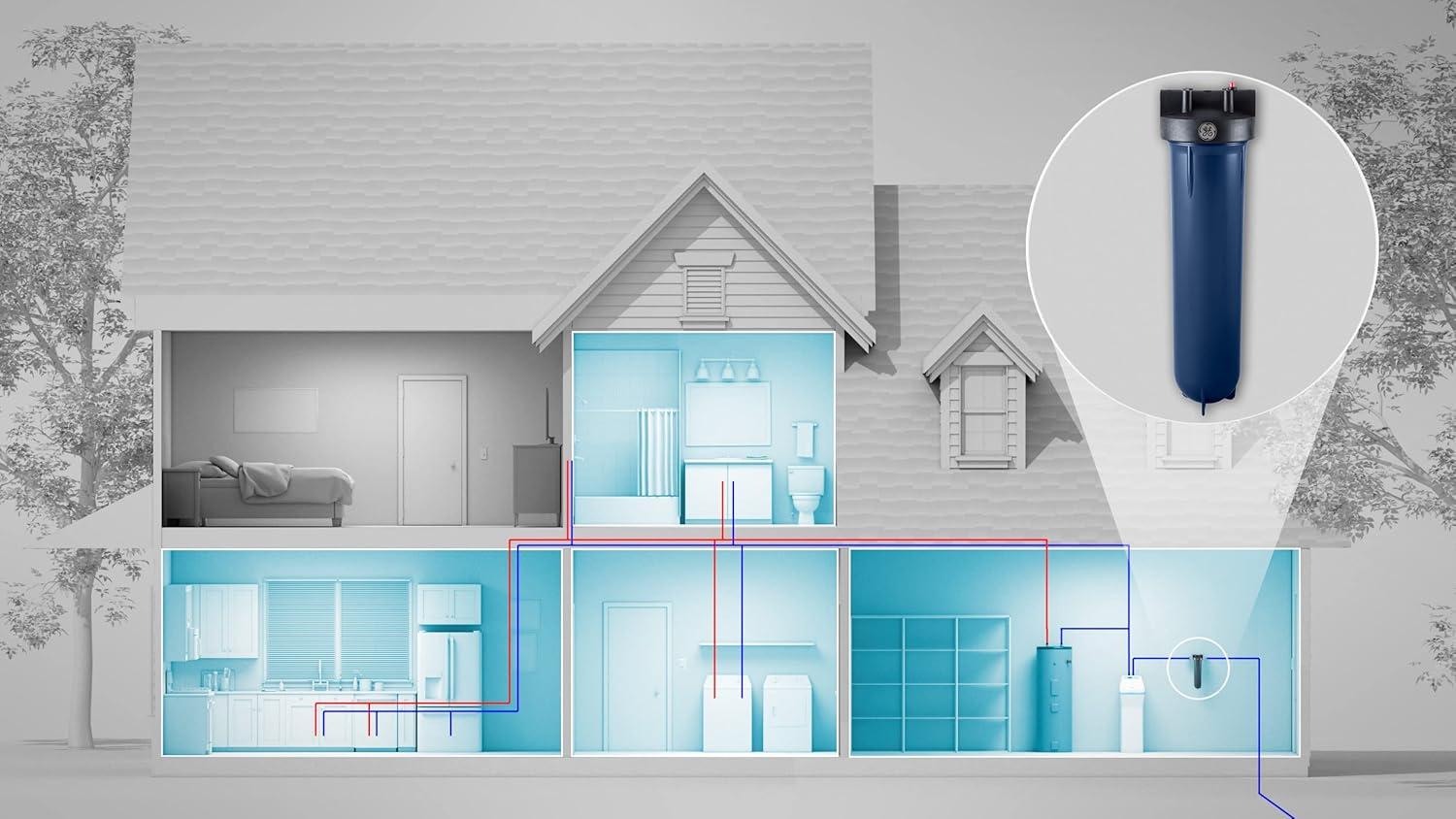 imageGE Heavy Duty Whole House Water Filtration System amp Filter  Reduces Sediment Rust amp More  Install Kit amp Accessories Included  GXWH60T FXWPT