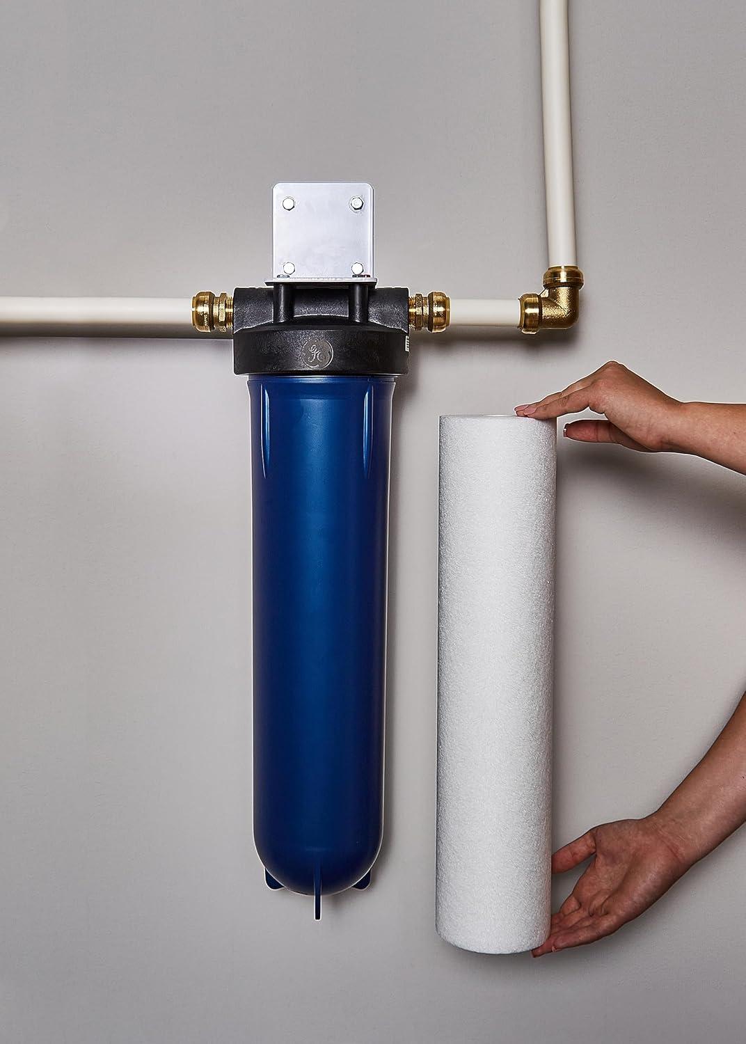 imageGE Heavy Duty Whole House Water Filtration System amp Filter  Reduces Sediment Rust amp More  Install Kit amp Accessories Included  GXWH60T FXWPT