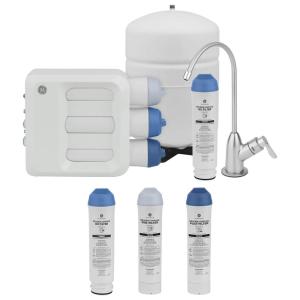 imageGE 3 Stage Reverse Osmosis Under Sink Water Filtration System with Faucet amp Filters  Reduces 95 Impurities Including Lead Chlorine Arsenic GXRQ18NBN FQ18PN FQ18MNGXRQ18NBN Second Filter Set Included